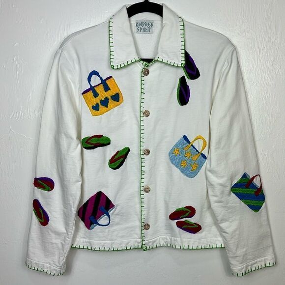 Kindred Spirit Vintage White Cotton Embroidered Jacket Size M - Picture 1 of 8